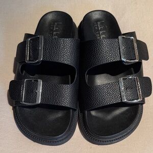 Nicole Miller Black Sandals with Silver Buckles
